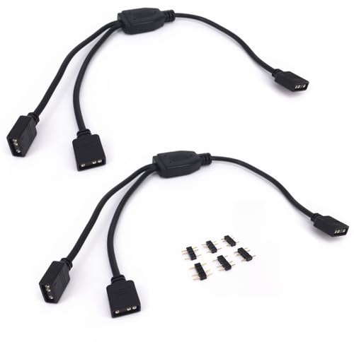 HUALAND 2PCS ARGB Splitter Cable 5V 3 Pin Addressable RGB Splitter Extension Cable ARGB Chassis CPU Heat Sink LED Sync Cable 1-to-2 Female to Female 28cm/11inch Long