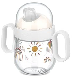 Mepal - Antitropf-trinklernbecher Mio - Auslaufsicher - Gesichert mit einem durchsichtigen Deckel für den sicheren Gebrauch unterwegs - Leicht zu haltende Griffe - 200 ml - Sunshine & Rainbow