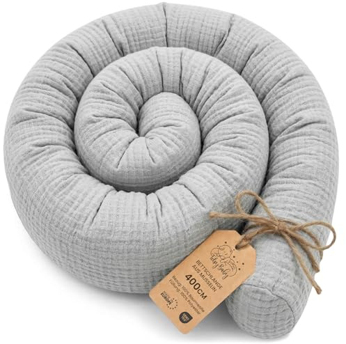 Totsy Baby Seitenschläferkissen Musselin Bettschlange Body Pillow 400 cm Musselin - Kopfkissen lang Bettrolle Schlafkissen Nackenrolle Oeko-Tex Grau Musselin