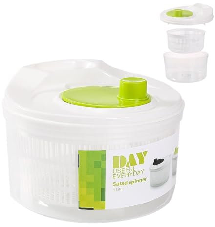 Puwaiio Salatschleuder, 3L Manuelle Salatwaschschleuder, Gemüseschleuder, Kleine Salatschleuder, Küchenhelfer Salattrockner Zum Waschen Und Trocknen Von Salat, Ge-müse Und Obst