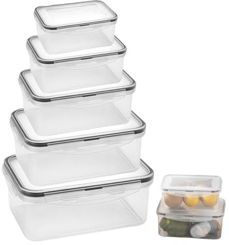 WANDGU Lot de 5 boîtes de rangement, sans BPA, passent au lave-vaisselle et au micro-ondes, boîtes de conservation, bols pour micro-ondes, réfrigérateur, congélateur, 5 tailles