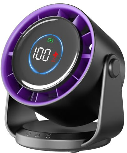 Ventilatore da Tavolo Silenzioso, Potente e Regolabile | Display LED, 100 velocità, 4000 mAh| ventilatore da parete Inclinazione variabile a 105° Per Camera, Soggiorno, Cucina, Scrivania,Campeggio