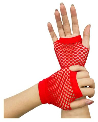 Uteruik Fingerlose Netzhandschuhe für Damen, kurze Fäustlinge für Abend, Hochzeit, Teeparty, Abschlussball, Cosplay, rot, Einheitsgröße