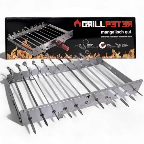 Schaschlik Spießdreher aus Edelstahl, Motor mit Powerbank mit 11 Spieße