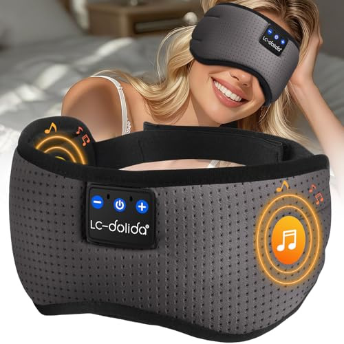 LC-dolida Bluetooth Schlafmaske mit Kopfhörern, Komplettes Blackout & Weich | Weiches 4D-Gewebe,Leichtes Augenmaske Schlafbrille Schlafkopfhörer, HiFi-Sound,Einstellbarer Riemen,15-Stunden-Akku