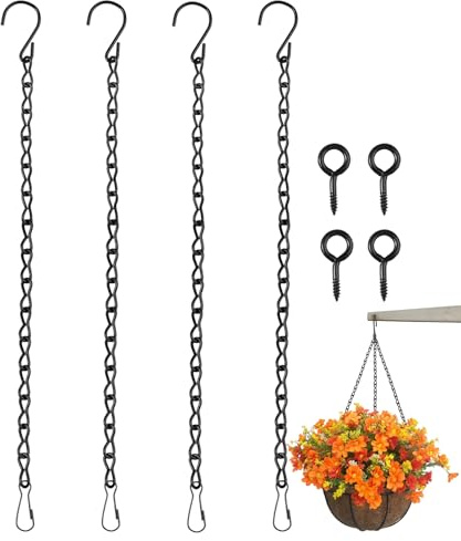 4 stycken metallkedjor för upphängning, 50 cm svart blomampelkedja | blomkruka hängande kedja med krok och karbinhake, växter upphängning metallkedja för fågelhus, blomkrukor