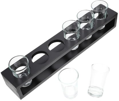 Holibanna Juego de Copas de Vino de Cristal Copa de Vino Blanco con Estante de Madera Diseño Moderno y Elegante Multiusos para Whisky y Cócteles para Fiestas y Ktv
