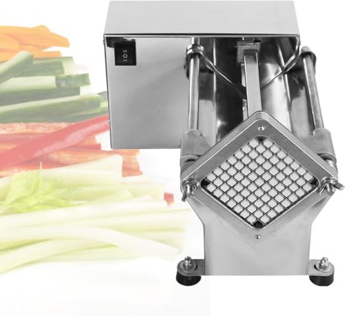 VNATWGOO Automatischer GemüSeschneider FüR Gewerbliche Anwendungen, Elektrischer Pommes-Frites-Schneider Mit 3 Klingen, Kartoffelschneidemaschine Aus Edelstahl
