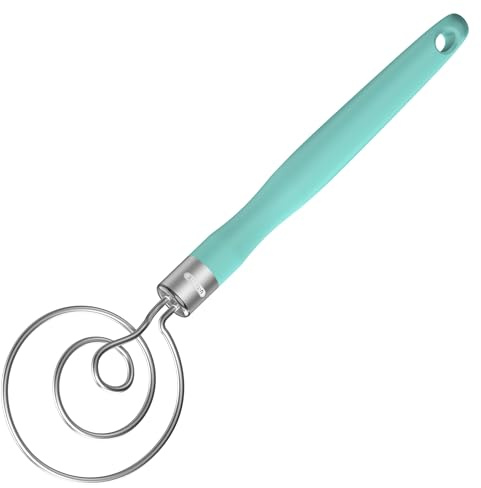 U-Taste Danish Dough Whisk, 18/8 Stainless Steel Dutch Mixer, Aqua Sky | Hand Sourdough Stirrer, Food Grade Bread Wisk with Non-Slip Silicone Handle for Baking Mixing Kneading Batter Mashed Potato