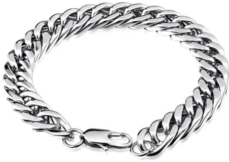 Herrenarmband mit kubanischen Miami-Gliedern, 8 mm, Edelstahl, versilbert, 21 cm