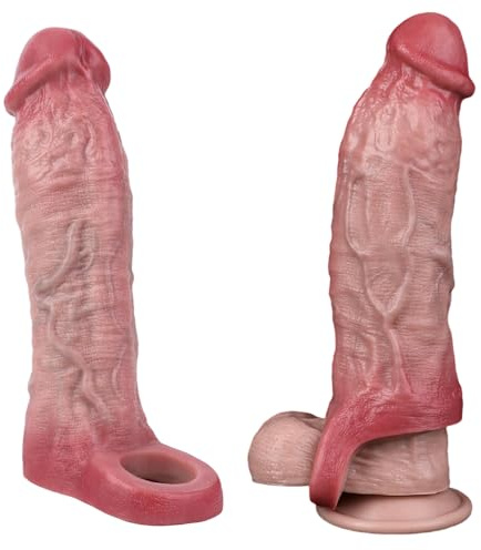 Jpscor Realistischer Penis Sleeve mit Hodenring & Venenstruktur, Penishülle zur Penisverlängerung und Zeit Verlängern, Penis Vergrößerung Extender G-Punkt Massage Sexspielzeug für Paare(OS-ADL5075)