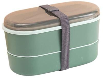 AUTSUPPL Fiambrera Bento De Doble Capa Pequeña Para Niños, Caja De Almuerzo De Plástico Verde, Estuche Para Almuerzo Escolar y Oficina, Resistente Con Tapa Hermética Para Fruta y Comida Al Aire Libre