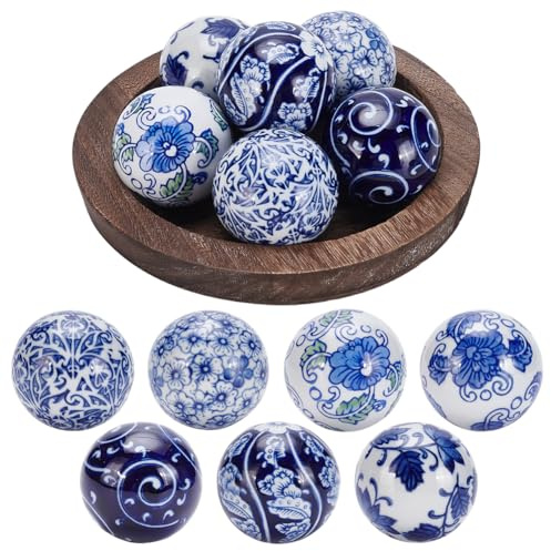 UNICRAFTALE 10Pcs Blue White Porcelain Balls Decorative Handmade Porcelain Beads China Ceramic Farmhouse Balls Vases Decoration Gifts for Dining Table Holiday