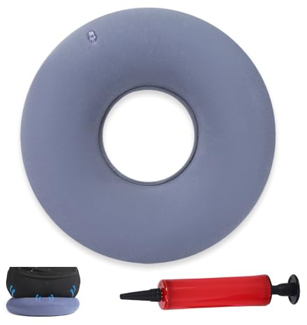 YZROHYI Bouée Coccyx,Donut Coussin Fesses Douloureuse,Assise Anneaux Coussin Hémorroïdes Gonflable,Coussins Orthopédique Coccyx,Anti Escarres Fessier Coussins de Siège avec Pompe pour Bureau-Gris