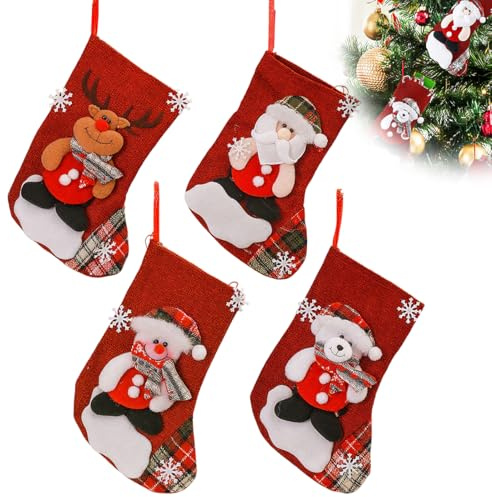 LAKPYN 4 Pcs Chaussettes De Noël Personnalisées,Chaussette De Noela Suspendre,Grandes Bas Noël Brodés Décoration Chaussettes Cheminée Xmas Sac Cadeau Pour Famille Enfant