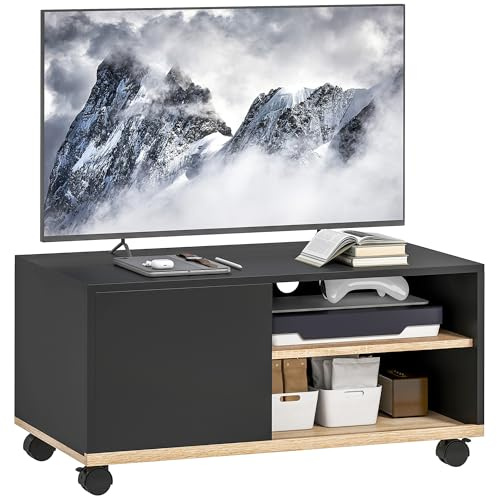 HOMCOM Mueble de TV con Ruedas, Mesa de TV Móvil, hasta 42 Pulgadas, Negro