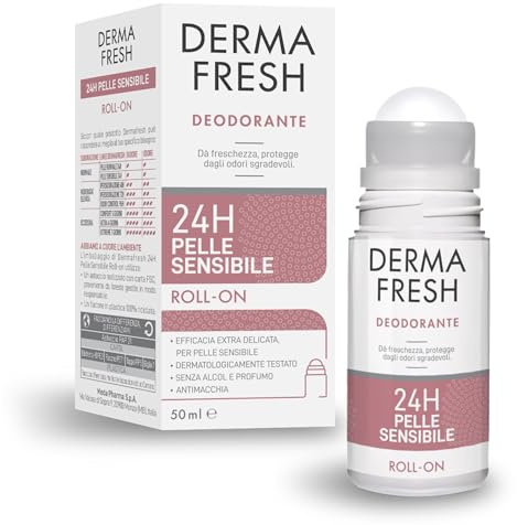 Dermafresh Deodorante Roll-On Efficace 24h, 100 ml, Pelle Sensibile, Efficacia Extra Delicata, Antimacchia, Freschezza Immediata, Senza Alcol e Profumo, Dermatologicamente Testato