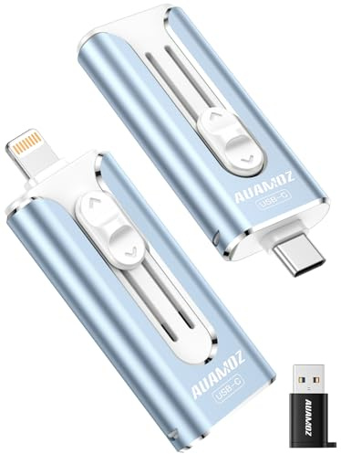 AUAMOZ 512GB Mini Dual Interface Flash Drive, Portable Memory Stick Compatible with iPhone 17/16/15/14/13/12/11, iPad, Android & PC, Easy to Save Photos, Videos & Files (1 Pack-Mist Blue)