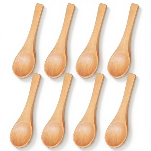 8 PCS Small Wooden Spoon Mini Wooden Spoons 3.5 Inch Tiny Wooden-Teaspoon Mini Spoon for Jars Tea Honey Coffee Sugar Ice Cream Sauces Kitchen Cooking