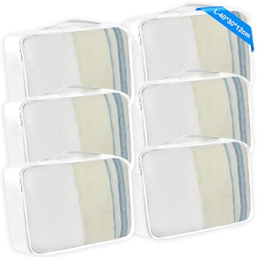 BAGBUTY 6 Large Packing Cubes - Größe L - Gleichgroße Koffer Organizer L – Wasserdichte Packwürfel (Weiß - 6L)
