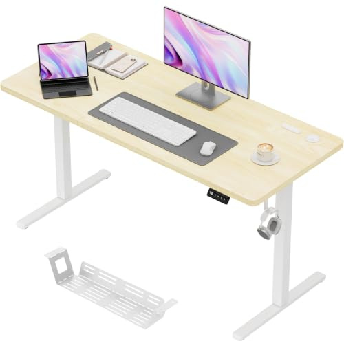 JUMMICO Électrique Bureau Assis Debout 140 x 60 cm, Standing Desk Beige