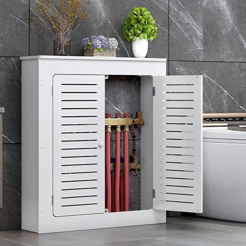 Modern MDF värmeskåp hylla med Louvered dörrar elegant kylarskydd med kalvkött grillplattor golvstående design för vardagsrum vit (68 x 68 x 15 cm)
