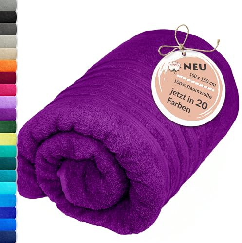 Lashuma XXL Badetuch Dame Lila - Aubergine, London Frottee Strandtuch - Handtuch groß 100x150 cm