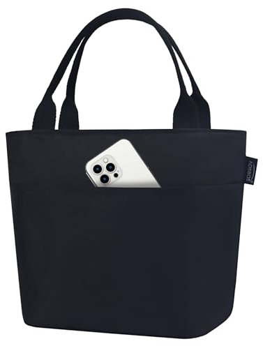 AOSBOS Kühltasche Klein Leicht Lunch Tasche Isoliertasche zur Arbeit Schule Faltbar Wasserdicht Reißverschluss (E-Schwarz)