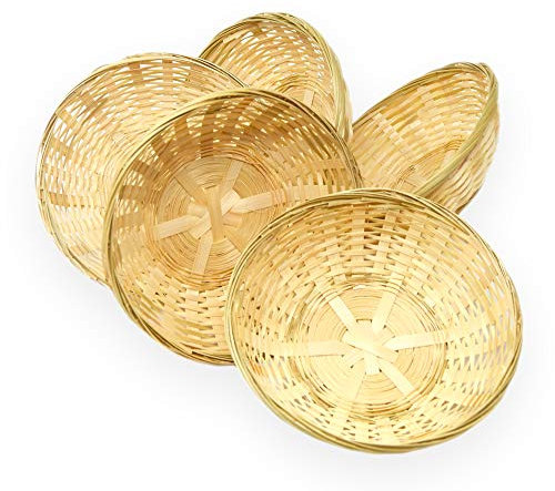 Lashuma 5er Korbset Runde Bambuskörbchen, Geflochtener Brotkorb und Dekokorb, Kleiner Geschenk Korb 20 cm zum Befüllen