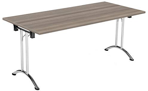 Office Hippo Folding Office Table, Sturdy & Stylish Computer Table Desk, Work Table For Home Office, Versatile Foldable Table For Meeting Room or Boardroom, 5 Year Guarantee - Grey Oak/Chrome