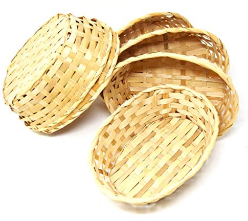 Lashuma 6er Korb Set Ovale Bambuskörbchen, Beige Farbige Flechtkörbe 23x17 Tiefe 7 cm, Leere Deko Füllkörbe zum Beschenken