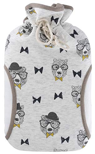 Hugo Frosch Öko-Wärmflasche 2,0 l mit Sweatbezug Muff Hunde Beige | Große formstabile Bettflasche Made in Germany, geruchsneutral, weicher Überzug mit Taschen, abnehmbar & waschbar