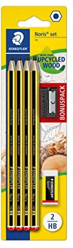 STAEDTLER Bleistifte Noris, HB, sechskant, Set mit 8 unglaublich bruchfesten Bleistiften, 1 Spitzer, 1 Radiergummi, hohe Qualität Made in Germany, 120 SBK8P1