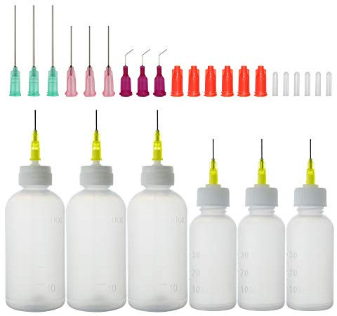 Nadelflaschen 30/50ml, Präzisionsspitzen-Applikator-Flaschen mit 15 Stück Dosiernadeln und 12 Stück Kappen für DIY Craft Nachfüllkleber