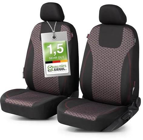 Walser Premium Autositzbezüge Redring mit Reißverschluss Qualitätssieger Sehr Gut* Sitzbezüge Auto, Zipp-IT Schonbezüge, 2 Vordersitzbezüge schwarz/rot 11873