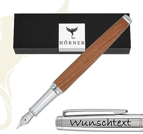 Hörner Legno - Hochwertiger Füllfederhalter Holz mit Gravur inkl. Konverter I Palisanderholz I Premium Geschenkbox I Luxus Design I Edel Feder „Made in Germany“ I Für Herren und Damen