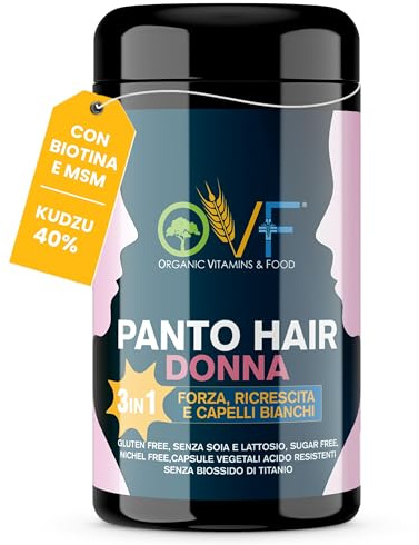 OVF Vitamine per Capelli, Cheratina, Biotina, Zinco, Ferro, Catalasi, per Rinforzare e Far Crescere i Capelli, Accelleratore Crescita Capelli Anticaduta con Estratti Vegetali e Vitamine, 60 Capsule