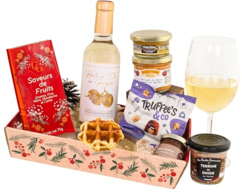 COLIS GOURMANDS - Cesta recortada de productos franceses - Caja gourmand para regalar - Cesta gourmet con Foie Gras- Ideal para regalo de Navidad - Cesta  Día de Fiesta