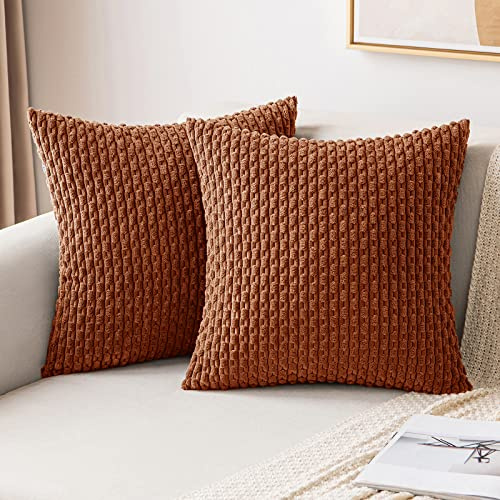 MIULEE 2er Set Kissenbezug 40×40cm Kordsamt Ananas-Ähren Ziegelrot | Moderne Struktur Weich Dekorativ Vielseitig Pflegeleicht Langlebig Für Sofa Bett Wohnzimmer Schlafzimmer Und Gästezimmer