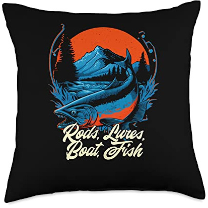 Rods Lures Boat Fish Hobby Lakes Pastime Lagoon Fishing Throw Pillow