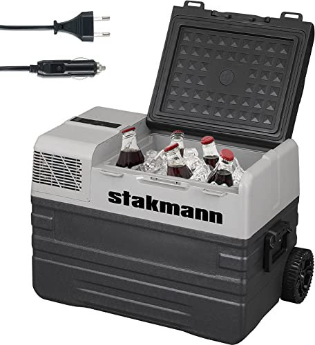 STAKMANN Frigorifero portatile con Compressore 12V 220V, Frigo Congelatore con Ruote, AC-DC 12/24 V, ideale per Auto, Camper, Barca, Viaggi, Picnic, Maniglia Ergonomica e Manici Laterali (42 Litri)
