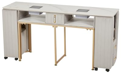 JIXYUML Tavolo per manicure e estetica in marmo con rivestimento in velluto, aspirapolvere integrato e mobiletto laterale mobile per saloni di bellezza e centri estetici. (160X78X45, grigio)