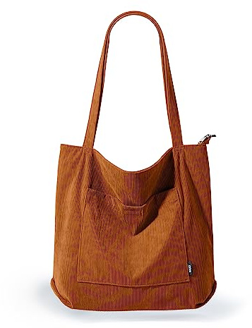 KALIDI Cord Tasche Damen Umhängetasche Groß Shopper Tasche Handtasche | Schultertaschen mit Reißverschluss Tote Bag mit Taschenfach für Arbeit Büro Reisen Einkaufen Schule