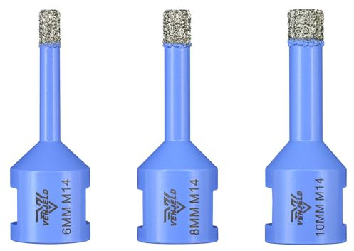 Diamantbohrer Fliesenbohrer 6/8/10mm - 3 Stücke Diamant Lochsäge M14 Gewinde, Trockenbohren für Keramik Porzellan Fliesen Granit Marmor VENJELD