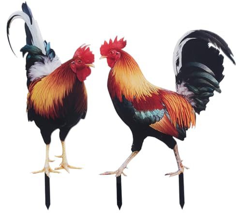 CREATCABIN 2 pz Cortile di Pollo Arte Acrilico Palo di Animale Decorazione di Gallina da Giardino Statua di Gallo Stampa su Fronte-Retro Scultura Pali per Esterni Insegna di Cortile Art 10.5x25cm