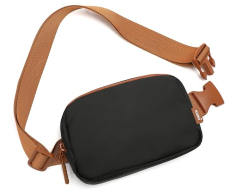 Kono Mode midjeväska bältesväska crossbody slingväska vattentålig midjeväska lätt rumpa höft liten resa bröstväska med justerbar utökad rem, Svart/brun, Mode