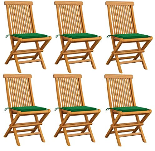 AJSEOYBS StapelstüHle,Hochlehner Gartenstuhl GartenstüHle Mit GrüNen Kissen 6 STK. Massivholz Teakgeeignet Geeignet für Wohnzimmer, Schlafzimmer, Garten, Balkon, Terrasse, Küche, Outdoor