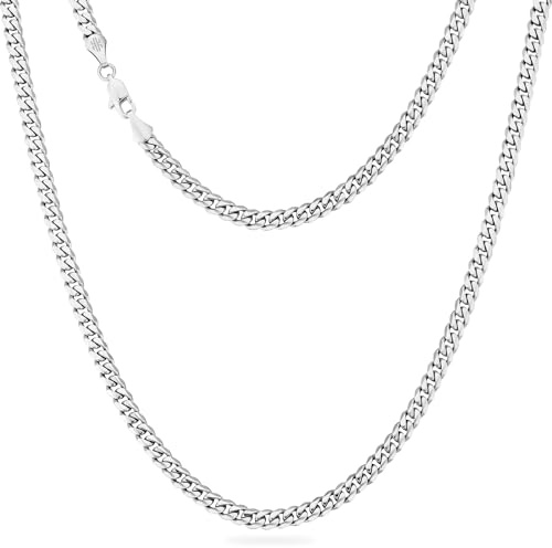 KRKC&CO Männer Halskette, 5mm Herren Edelstahl Panzerkette mit Diamantschliff, Silbrig Cuban Link Chains Silberkette, Nickelfrei Halskette, Geschenke für Männer Jungen, [Länge 66cm]