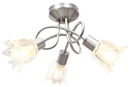 Rantry Ceiling Lamp with Transparent Glass Shades, 3 E14 Bulbs Tulip Ceiling Light Fixture with Metal Base, Satin Chrome Finish for Living Room or Bedroom