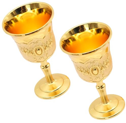 Bakiauli 2pcs Vintage Chalice Goblet, Gold Wine Glasses, Glasses Embossed Cup for Home, Party, Wedding, Christmas, Milk, Whiskey